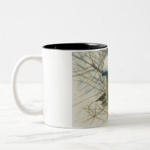Watercolor Cardinal at a Winter Feeder Two-Tone Coffee Mug