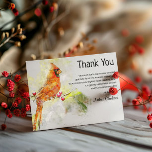 Watercolor Cardinal Bird Funeral Thank You Note