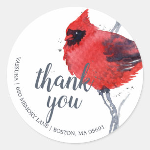 Watercolor Cardinal Bird Thank You Return Address Classic Round Sticker