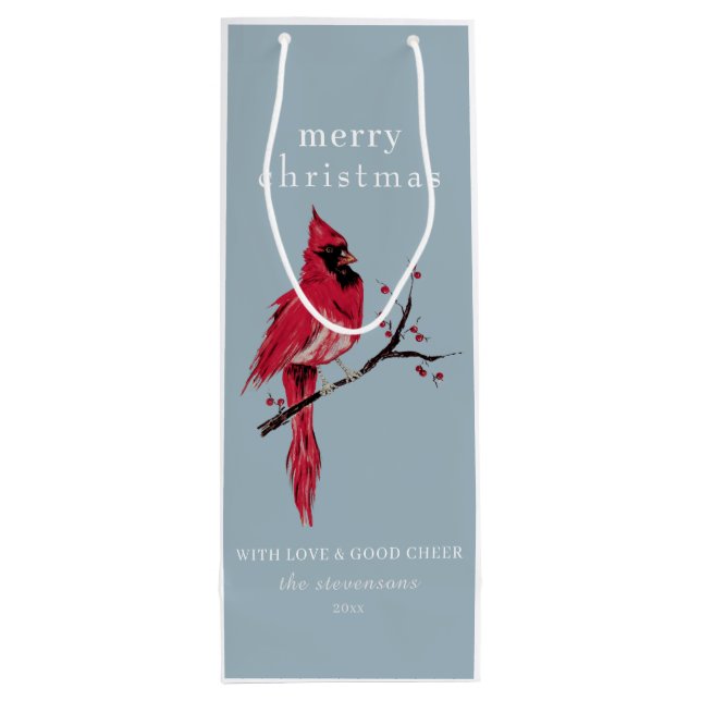 Watercolor Cardinal Christmas Wine Gift Bag (Back)