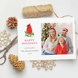 Watercolor Cardinal Family photo holiday greetings