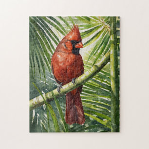 Watercolor Cardinal in a Palm Tree Jigsaw Puzzle