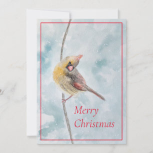 watercolor cardinal in snow Christmas card