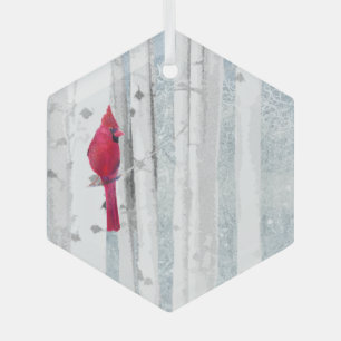 Watercolor Cardinal Red Bird Wildlife Nature Art  Glass Tree Decoration