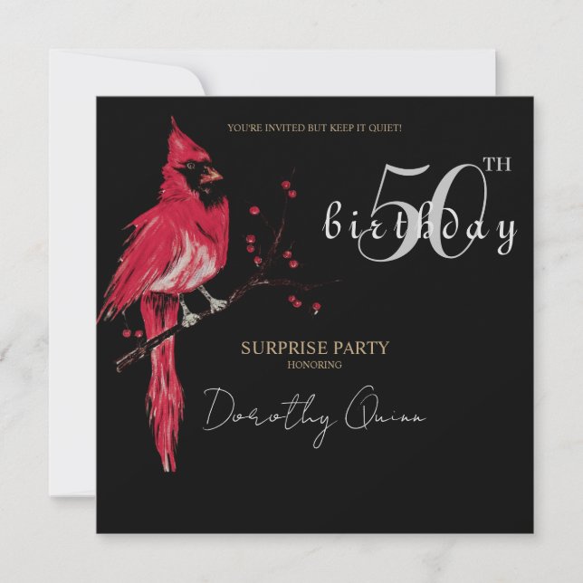 Watercolor Cardinal Surprise Birthday Party Invitation (Front)