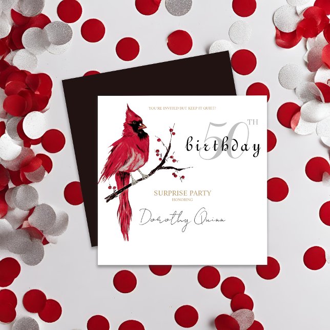 Watercolor Cardinal Surprise Birthday Party Invitation (Creator Uploaded)