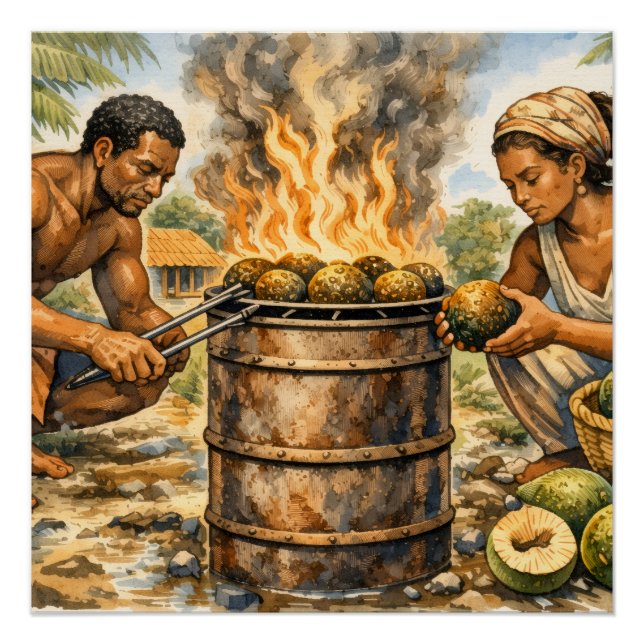Watercolor Caribbean Breadfruit Scene Poster (Front)