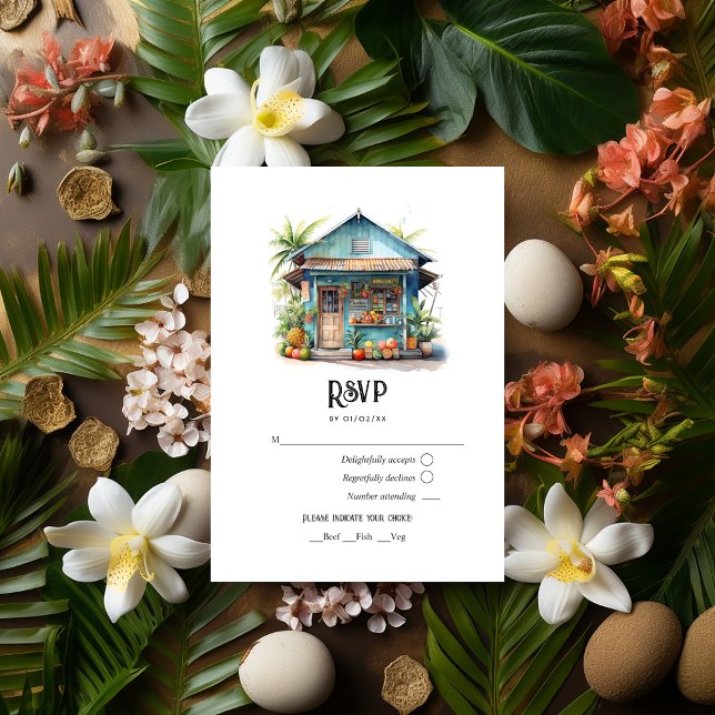 Watercolor Caribbean Destination Wedding RSVP Card (Caribbean Wedding)