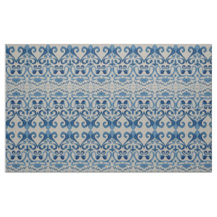 Watercolor Caribbean Island Vintage Tile Ocean Fabric