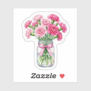 Watercolor Carnation Mason Jar Pink Floral Sticker