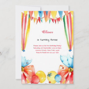 Watercolor Carnival Circus Birthday Invitation