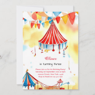 Watercolor Carnival Circus Birthday Invitation
