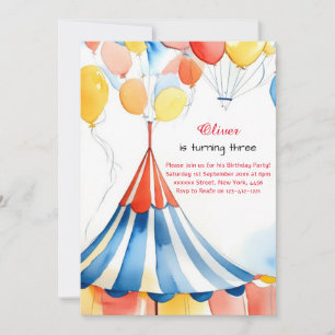 Watercolor Carnival Circus Birthday Invitation