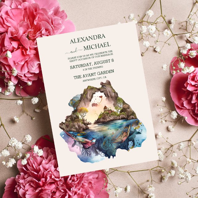 Watercolor Carraibean Destination Wedding Invitati Invitation (Creator Uploaded)