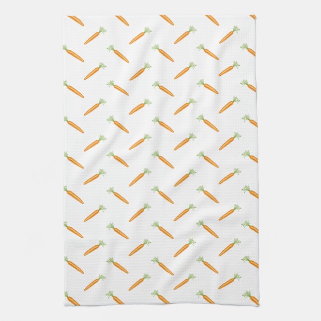 Watercolor Carrot Vegetable Pattern Tea Towel (Vertical)