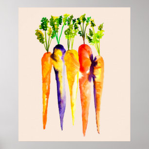 Watercolor carrots colourful food art poster