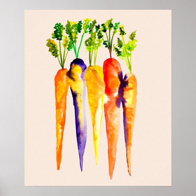 Watercolor carrots colourful food art poster (Front)