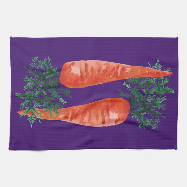 Watercolor carrots purple tea towel (Horizontal)