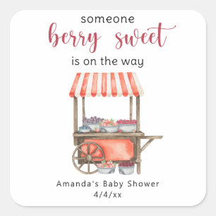 Watercolor Cart Berries Baby shower Square Sticker