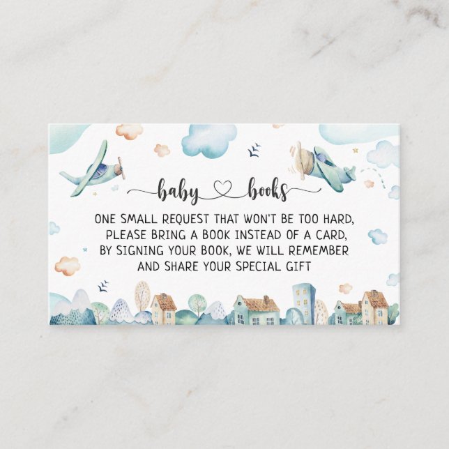 Watercolor Cartoon Aeroplanes Books For Baby Enclosure Card (Front)