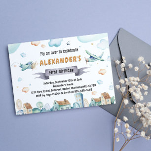 Watercolor Cartoon Aeroplanes Kids Birthday Invitation