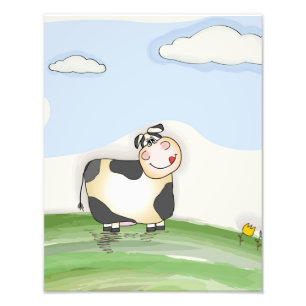 Watercolor Cartoon Cow Photo Print