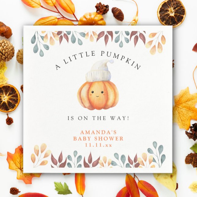 Watercolor cartoon pumpkin in hat Baby shower Napkin (Creator Uploaded)