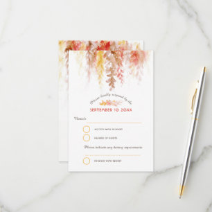 Watercolor cascade fall vine brown orange wedding RSVP card