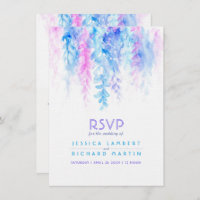 Watercolor cascading blue purple wedding RSVP