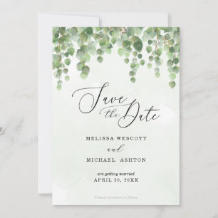 Watercolor Cascading Eucalyptus Greenery + Gold Save The Date