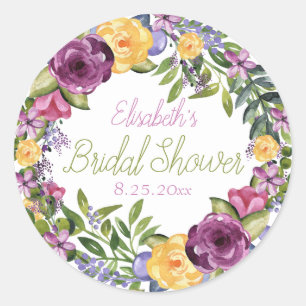 Watercolor Cascading Floral Bouquet Bridal Shower Classic Round Sticker