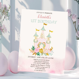 Watercolor Castle Flowers Birthday  Invitation