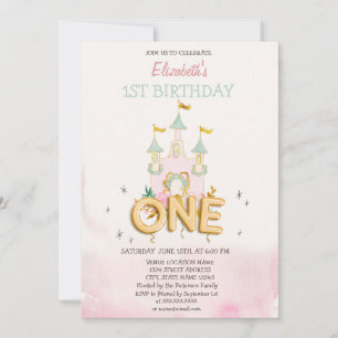 Watercolor Castle Flowers One 1st Birthday  Invitation