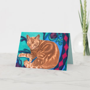 Watercolor Cat and quilt Thank You Card