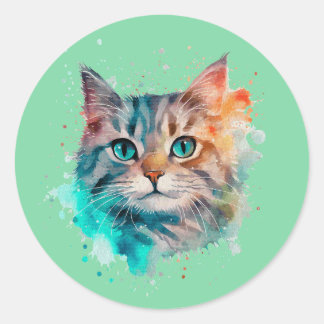 watercolor cat art classic round sticker