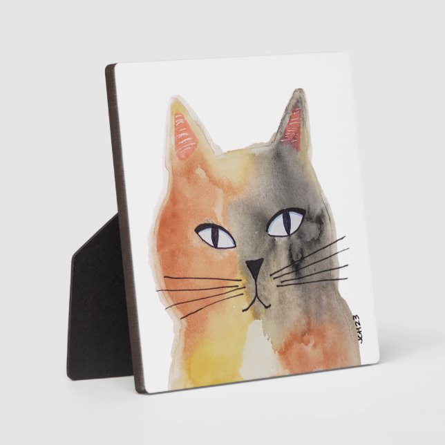 Watercolor Cat Art Tabletop Plaque (Front)