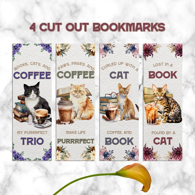 Watercolor Cat Books and Coffee Bookmark (Creator Uploaded)