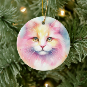 Watercolor Cat Ceramic Ornament