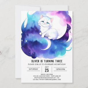 Watercolor Cat Chic Birthday Invitation