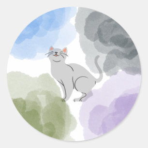 Watercolor Cat Classic Round Sticker