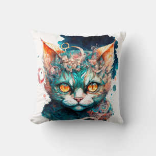 Watercolor cat in steampunk style cushion