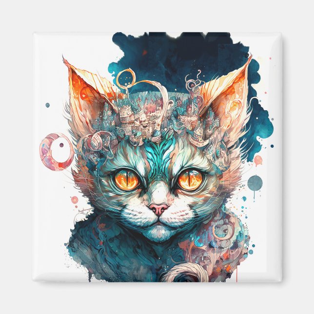 Watercolor cat in steampunk style  magnet (Front)