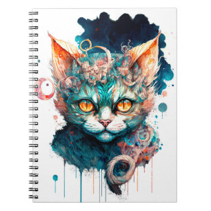 Watercolor cat in steampunk style notebook