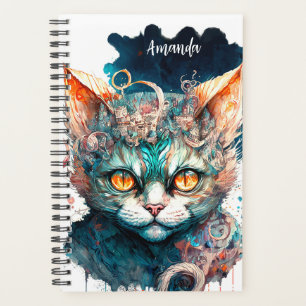 Watercolor cat in steampunk style planner
