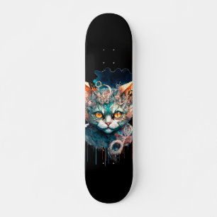 Watercolor cat in steampunk style  skateboard