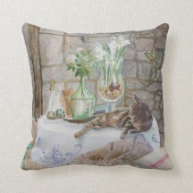 Watercolor Cat in the Farm