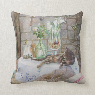 Watercolor Cat in the Farm Cushion