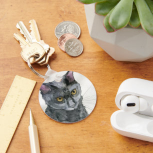 Watercolor Cat Key Ring