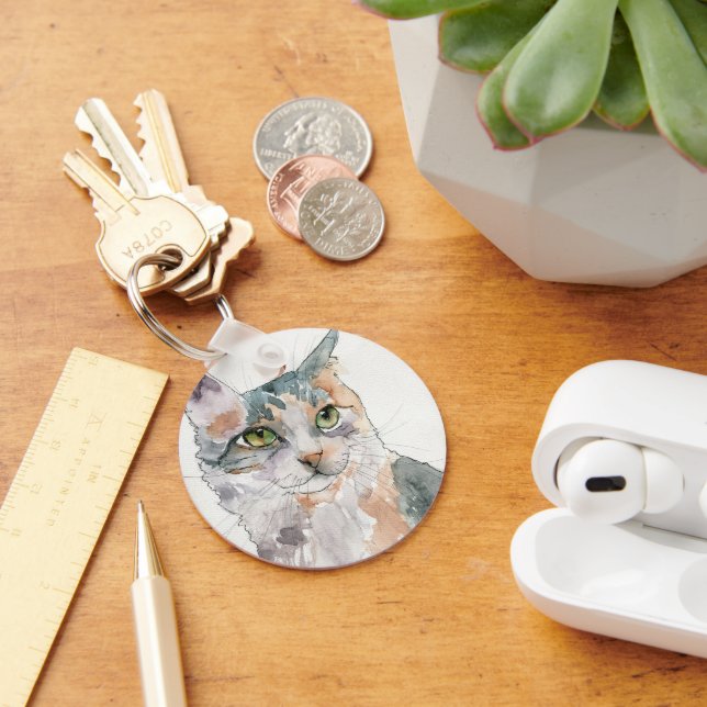 Watercolor Cat Key Ring (Desk)
