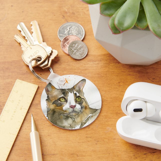 Watercolor Cat Key Ring (Desk)